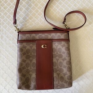 Coach Kitt Messenger Crossbody Bag, Colorblock Signature Canvas in Tan/Rust
